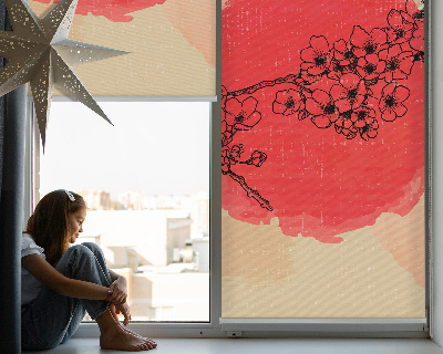 Roller blind for large window Flowers in a red circle