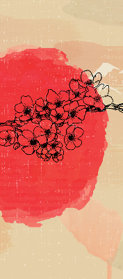 Roller blind for large window Flowers in a red circle