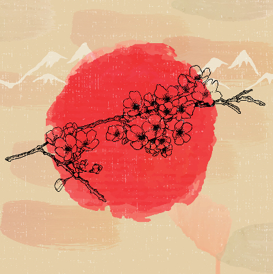 Roller blind for large window Flowers in a red circle