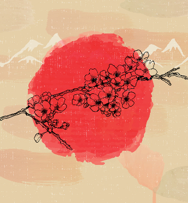 Roller blind for large window Flowers in a red circle