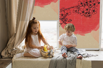 Roller blind for large window Flowers in a red circle