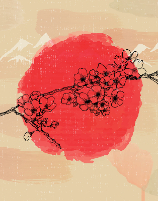 Roller blind for large window Flowers in a red circle