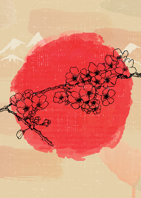 Roller blind for large window Flowers in a red circle