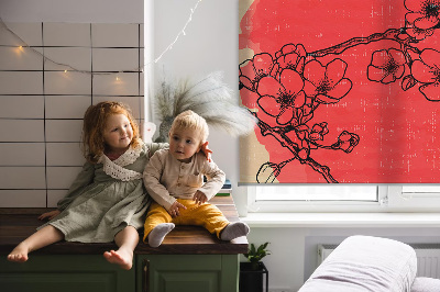Roller blind for large window Flowers in a red circle