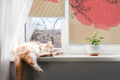 Roller blind for large window Flowers in a red circle