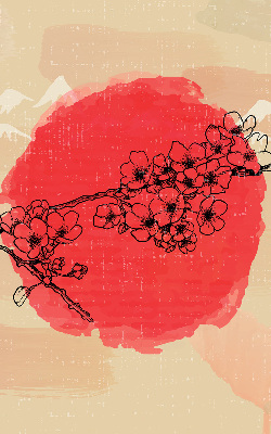 Roller blind for large window Flowers in a red circle