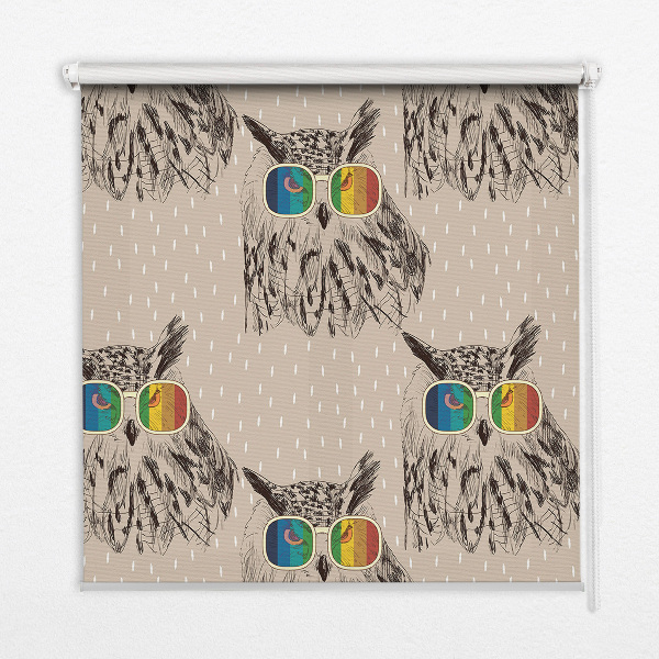 Fabric roller blind for window Owls in colorful glasses