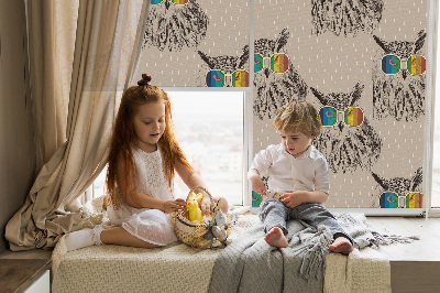Fabric roller blind for window Owls in colorful glasses