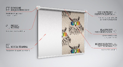 Fabric roller blind for window Owls in colorful glasses