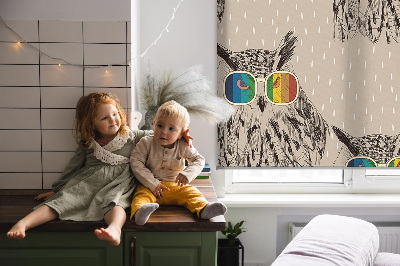 Fabric roller blind for window Owls in colorful glasses