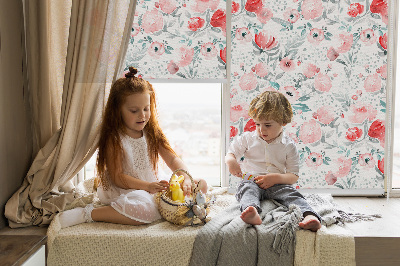 Blackout roller blind for window Pink poppy