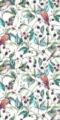 Fabric roller blind for window Blue leaves and colorful birds
