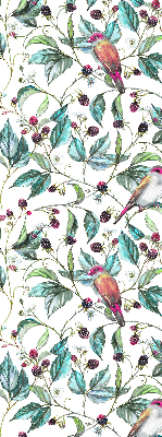 Fabric roller blind for window Blue leaves and colorful birds