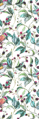 Fabric roller blind for window Blue leaves and colorful birds
