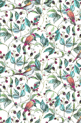 Fabric roller blind for window Blue leaves and colorful birds