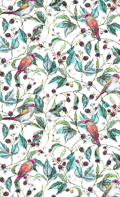 Fabric roller blind for window Blue leaves and colorful birds