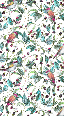Fabric roller blind for window Blue leaves and colorful birds
