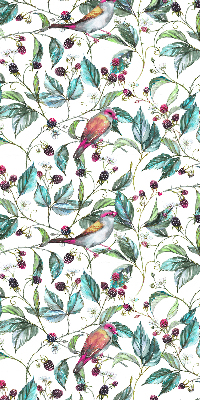 Fabric roller blind for window Blue leaves and colorful birds