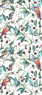 Fabric roller blind for window Blue leaves and colorful birds
