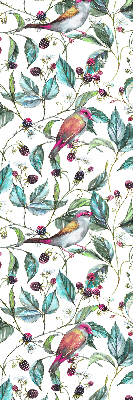 Fabric roller blind for window Blue leaves and colorful birds