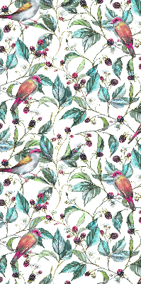 Fabric roller blind for window Blue leaves and colorful birds
