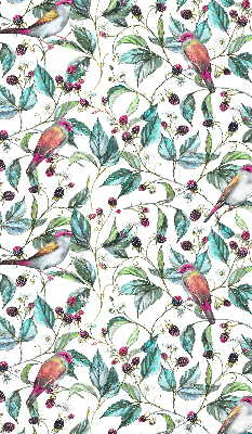 Fabric roller blind for window Blue leaves and colorful birds