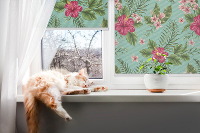 Fabric roller blind for window Exotic plants