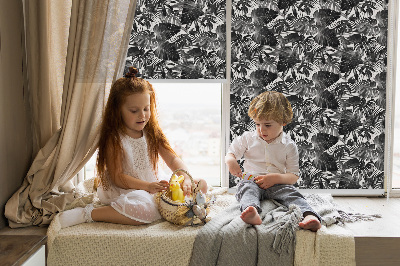 Blackout roller blind for window Gray leaves