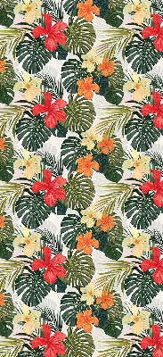 Fabric roller blind for window Tropical flowers and leaves