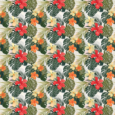 Fabric roller blind for window Tropical flowers and leaves