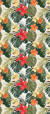 Fabric roller blind for window Tropical flowers and leaves