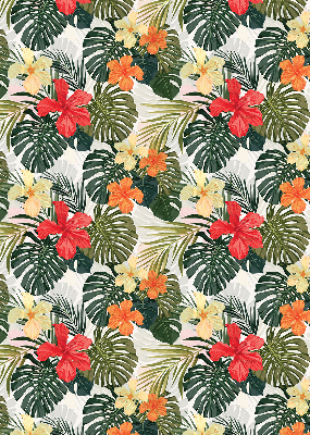 Fabric roller blind for window Tropical flowers and leaves
