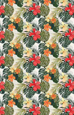 Fabric roller blind for window Tropical flowers and leaves