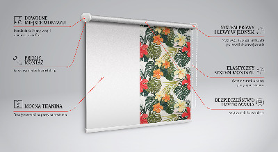 Fabric roller blind for window Tropical flowers and leaves