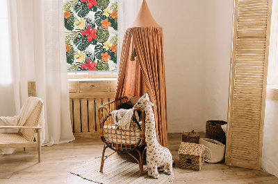Fabric roller blind for window Tropical flowers and leaves