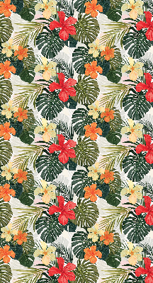 Fabric roller blind for window Tropical flowers and leaves