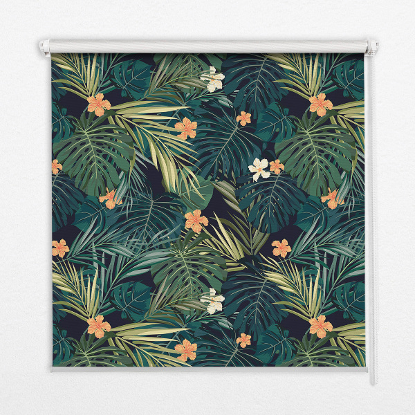 Blackout roller blind Tropical leaves and flowers
