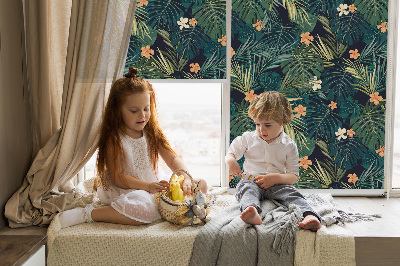 Blackout roller blind Tropical leaves and flowers