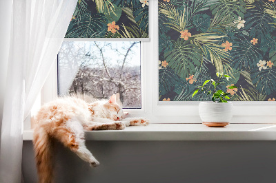 Blackout roller blind Tropical leaves and flowers