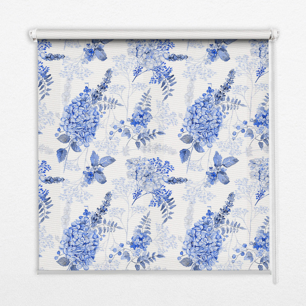 Blackout roller blind for window Blue flowers