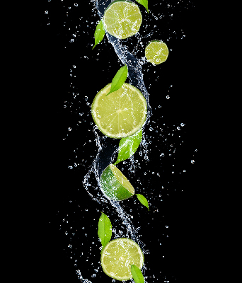 Blackout roller blind Lime falling in water