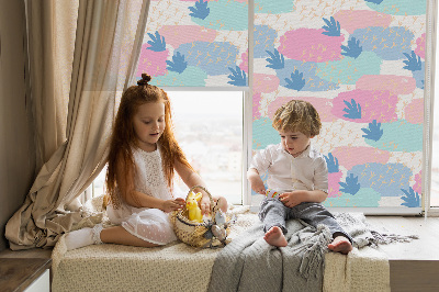 Fabric roller blind for window Traces on a colored background