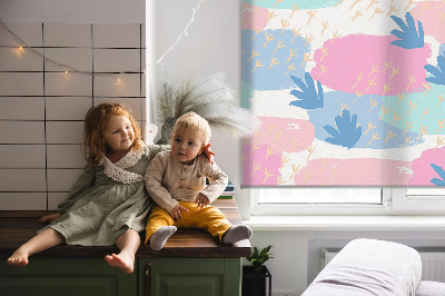 Fabric roller blind for window Traces on a colored background