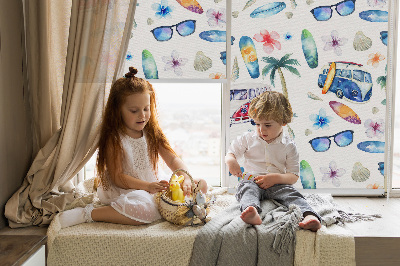Fabric roller blind for window Hawaii cars and palm trees