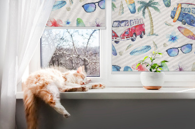 Fabric roller blind for window Hawaii cars and palm trees