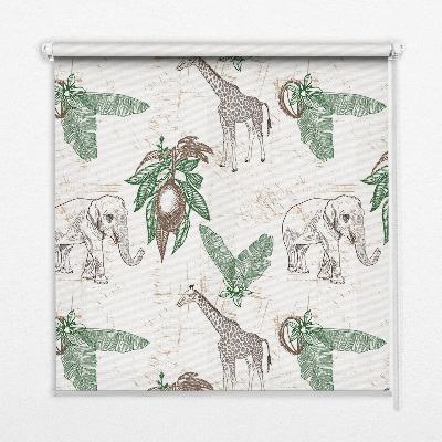 Blackout roller blind Giraffes, elephants and leaves