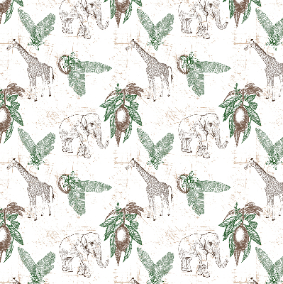 Blackout roller blind Giraffes, elephants and leaves