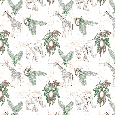 Blackout roller blind Giraffes, elephants and leaves