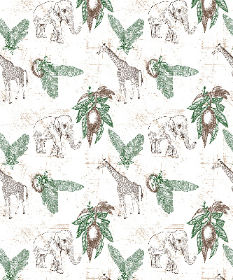 Blackout roller blind Giraffes, elephants and leaves