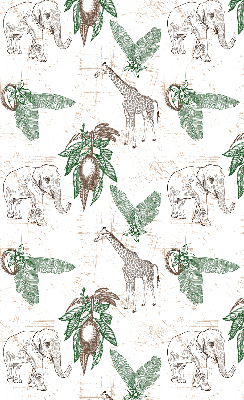Blackout roller blind Giraffes, elephants and leaves